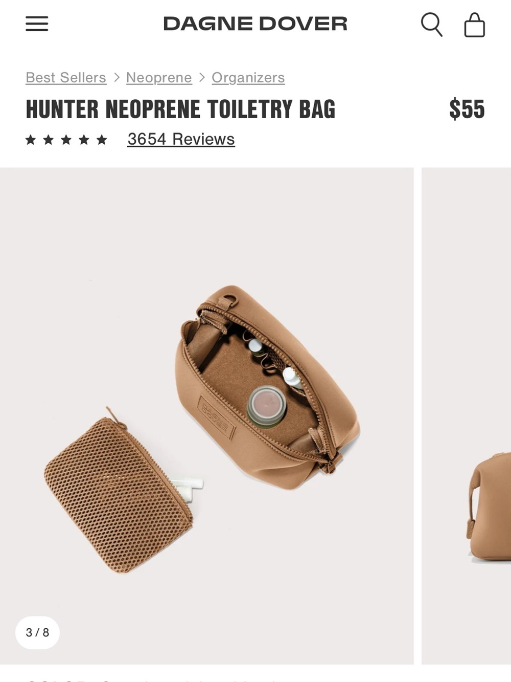 Dagne Dover Hunter Neoprene Toiletry Bag - Small size in color Camel